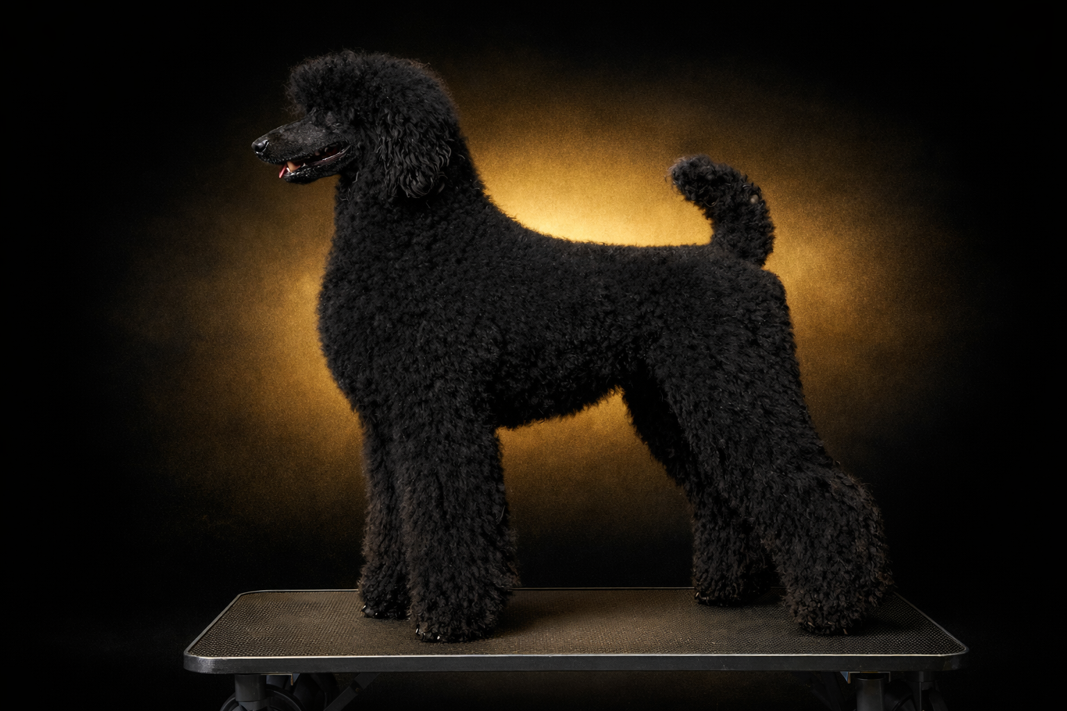 Nemesis, matriarca del criadero M&Z Shadows of the Dynasty - Caniche Gigante negro con manto perfectamente cuidado