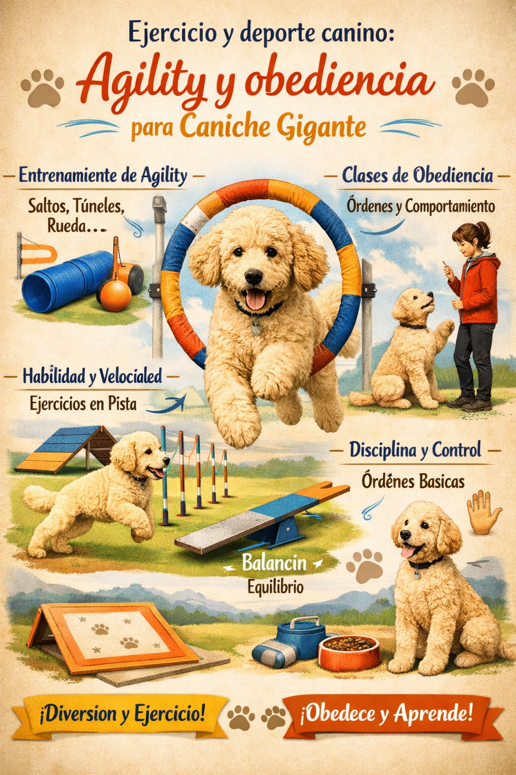 Ejercicio y deporte canino: agility y obediencia para Caniche Gigante